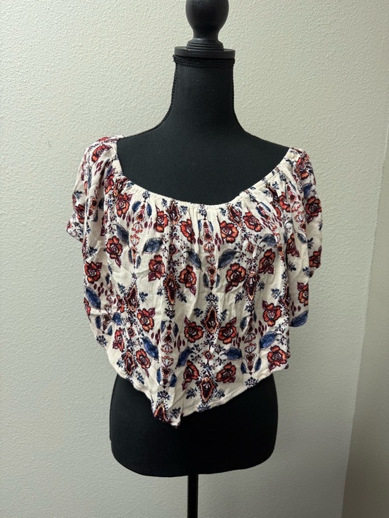 Living Doll Boho Floral Off Shoulder Top Medium Cream Brick Smocked Cute - Picture 2 of 11